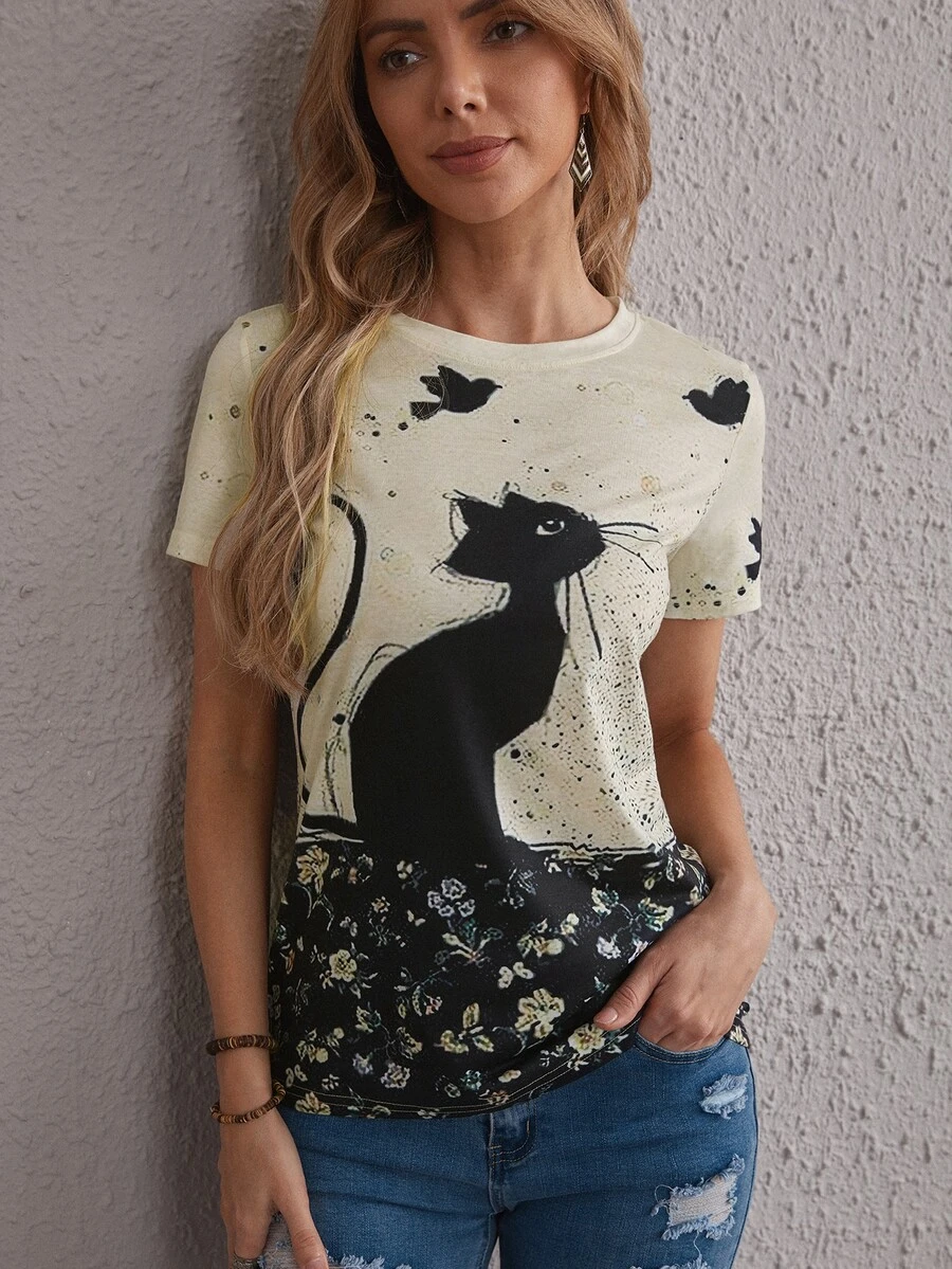 SHEIN LUNE Áo thun Thú vật Giải trí - Nhiều màu - Xem 1