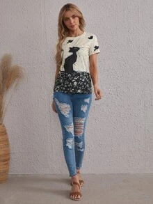 SHEIN LUNE Áo thun Thú vật Giải trí - Nhiều màu - Xem 3