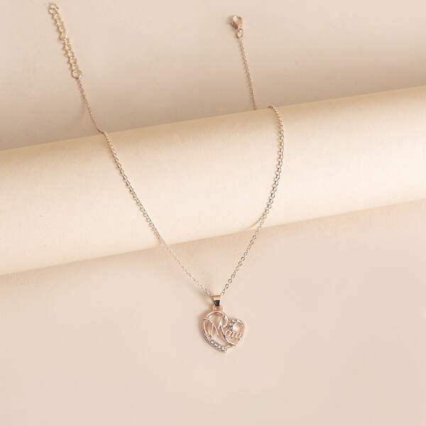 

Rhinestone Heart Pendant Necklace, Rose gold
