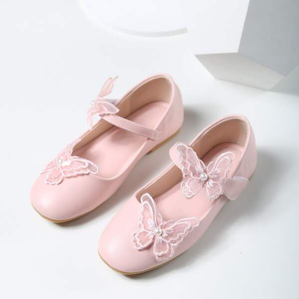 

Toddler Girls Butterfly Decor Velcro Strap Flats, Pink