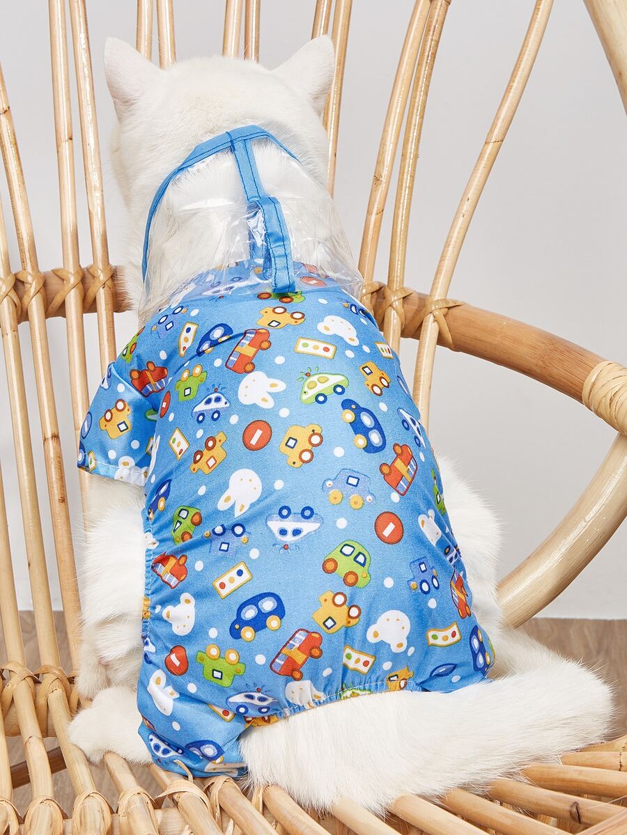 Impermeable de mascota con dibujos animados - Azul - Ver 1