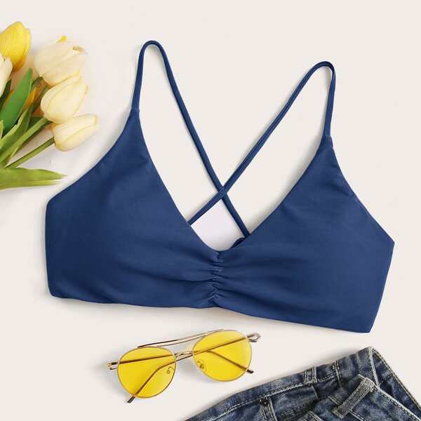 

Ruched Tie Back Bikini Top, Blue