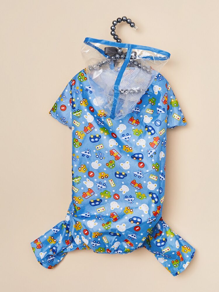 卡通圖案寵物雨衣 - 藍色 - 查看 4