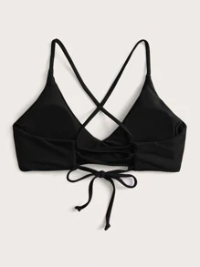SHEIN Swim Summer Beach Ruched Tie Back Bikini Top - Black - View 2