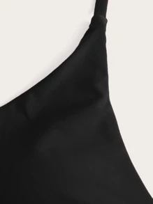 SHEIN Swim Summer Beach Ruched Tie Back Bikini Top - Black - View 3