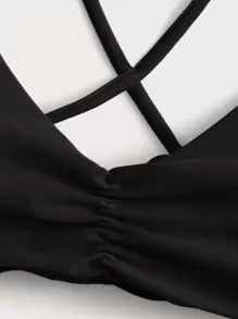 SHEIN Swim Summer Beach Ruched Tie Back Bikini Top - Black - View 5