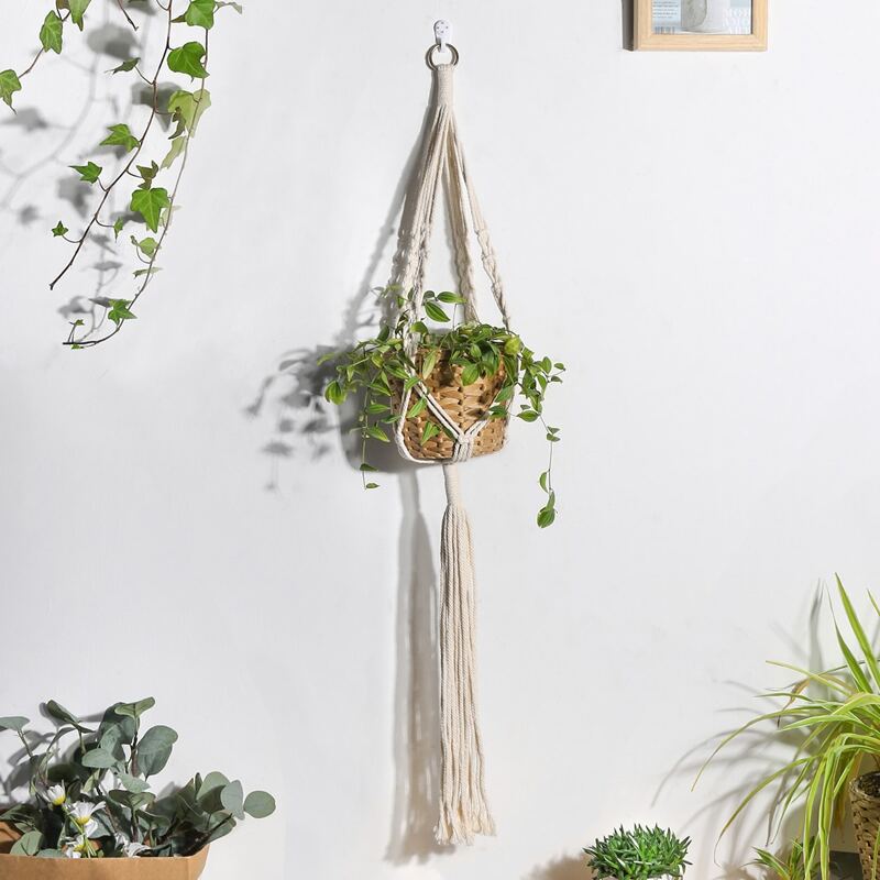 

1pc Woven Macrame Plant Hanger, Beige