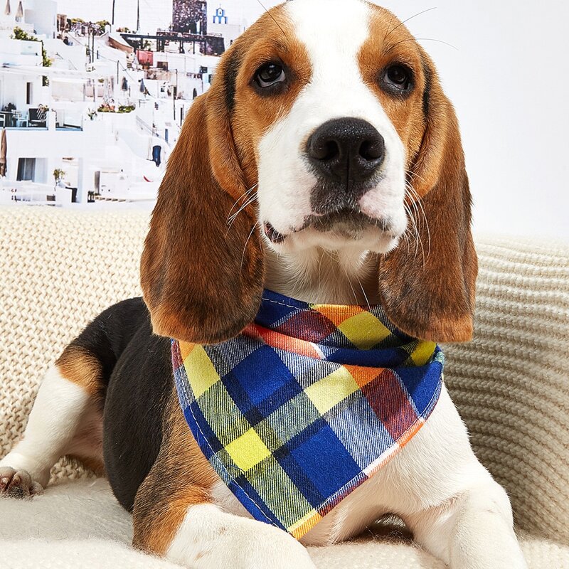 

1pc Tartan Pattern Pet Triangle Scarf, Multicolor