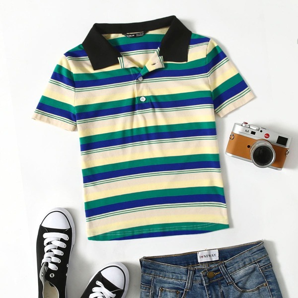

Colorblock Striped Polo Shirt, Multicolor