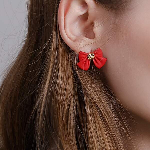 

Girls Bow Knot Design Stud Earrings, Red
