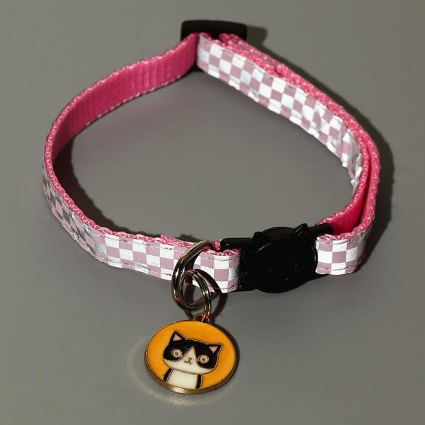 

1pc Gingham Pattern Pet Collar, Pink