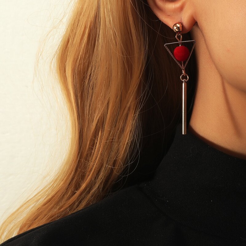 

Triangle Decor Bar Drop Earrings, Red