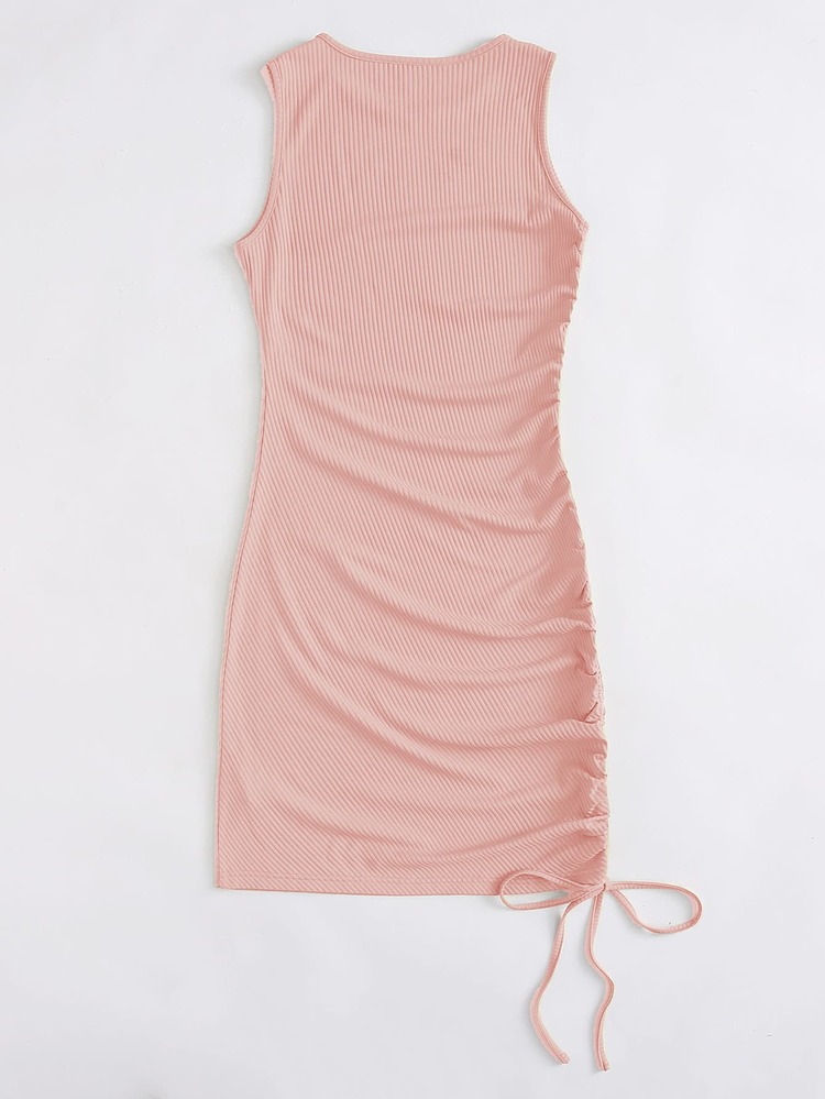 Solid Drawstring Side Bodycon Dress - Dusty Pink - View 2