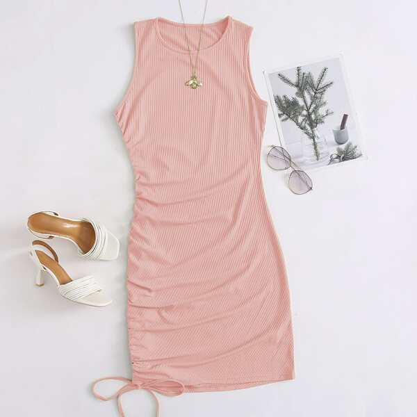

Solid Drawstring Side Bodycon Dress, Dusty pink