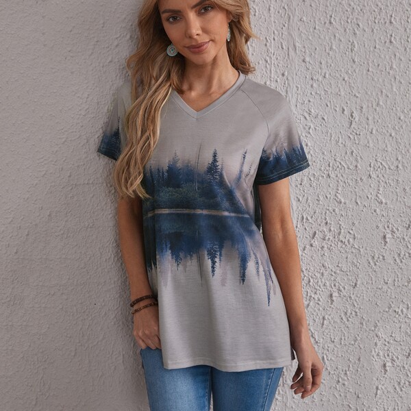

Tree Print Longline Tee, Multicolor