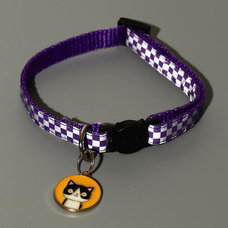 

1pc Gingham Pattern Pet Collar, Purple