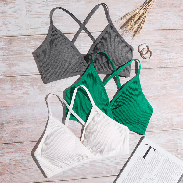 

3pack Rib Bra Set, Multicolor