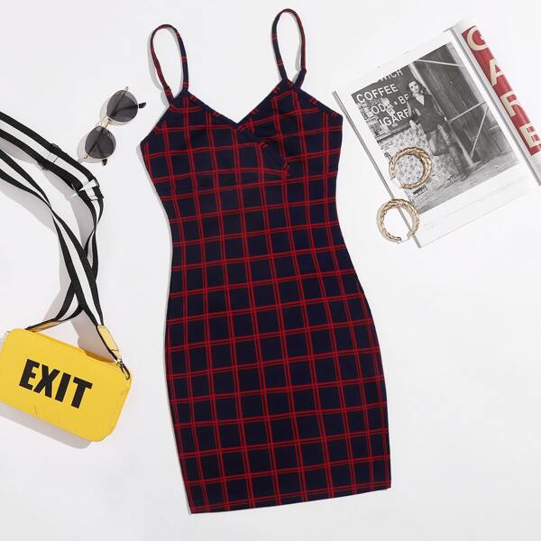 

Plus Surplice Neck Plaid Dress, Multicolor