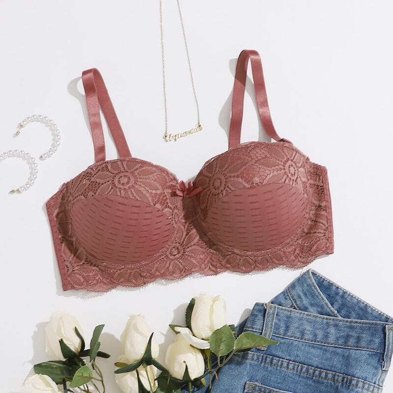 

Plus Lace Overlay Push Up Bra, Redwood