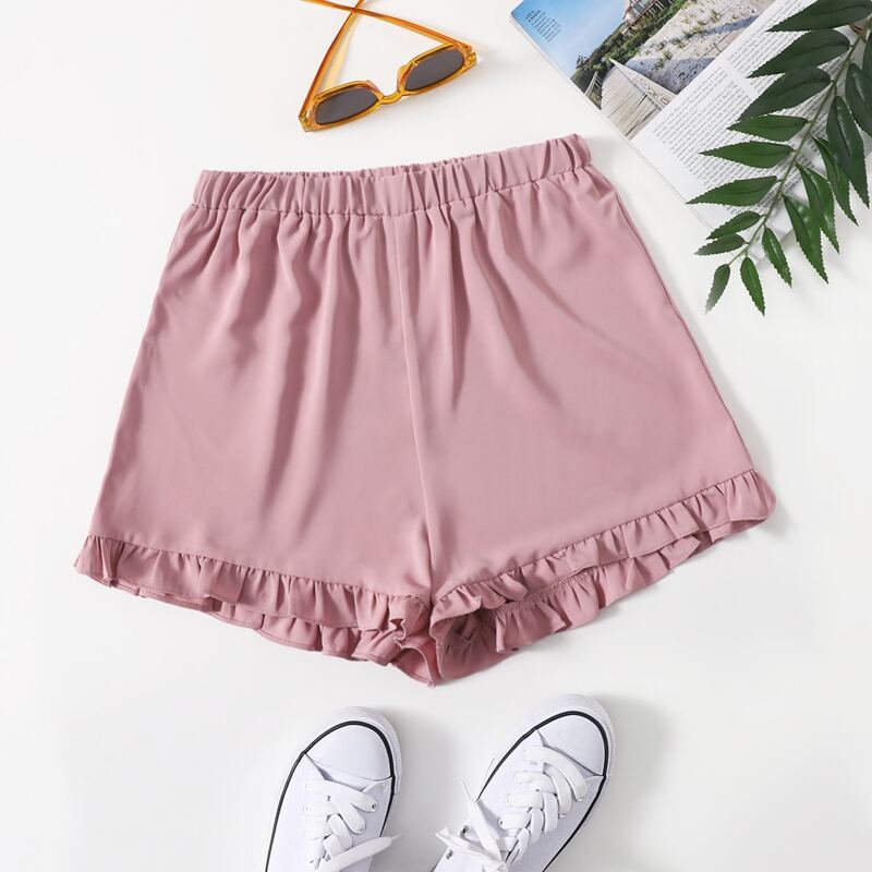 

Solid Ruffle Hem Shorts, Dusty pink