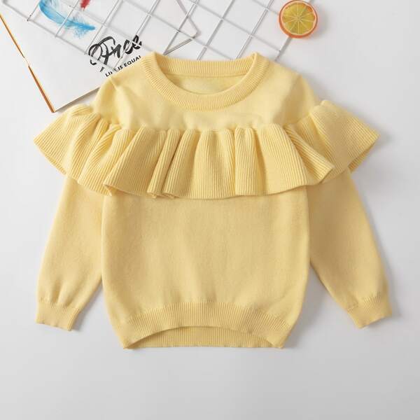 

Toddler Girls Ruffle Trim Solid Sweater, Yellow