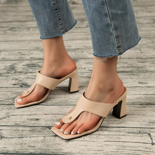 

Minimalist Chunky Heeled Thong Sandals, Apricot