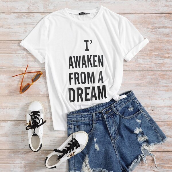 

Slogan Graphic Round Neck Tee, White