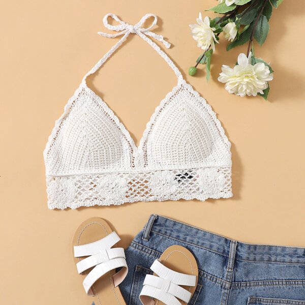 

Tie Back Halter Neck Bikini Top, White