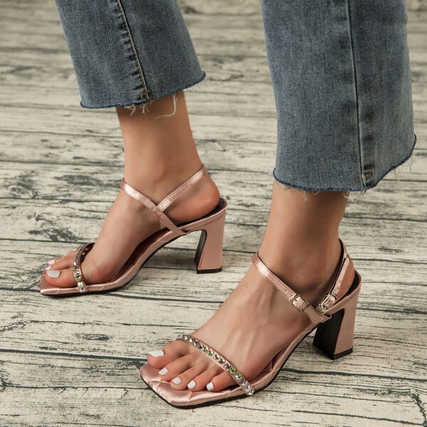 

Rhinestone Decor Chunky Slingback Sandals, Rose gold