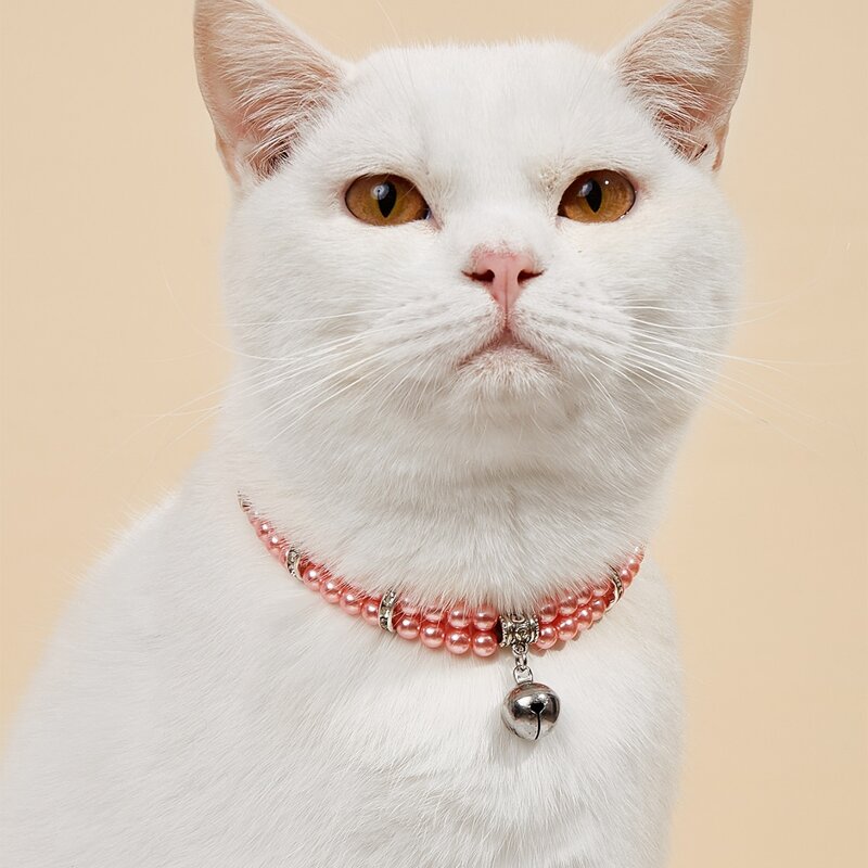 

Bell Pendant Pearl Pet Necklace, Coral pink