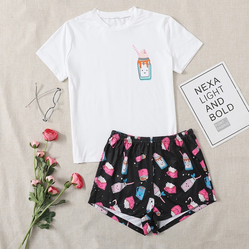 

Cartoon Graphic PJ Set, Black and white