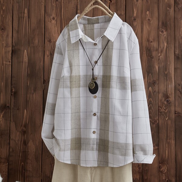 

Plaid Button Up Blouse, Multicolor