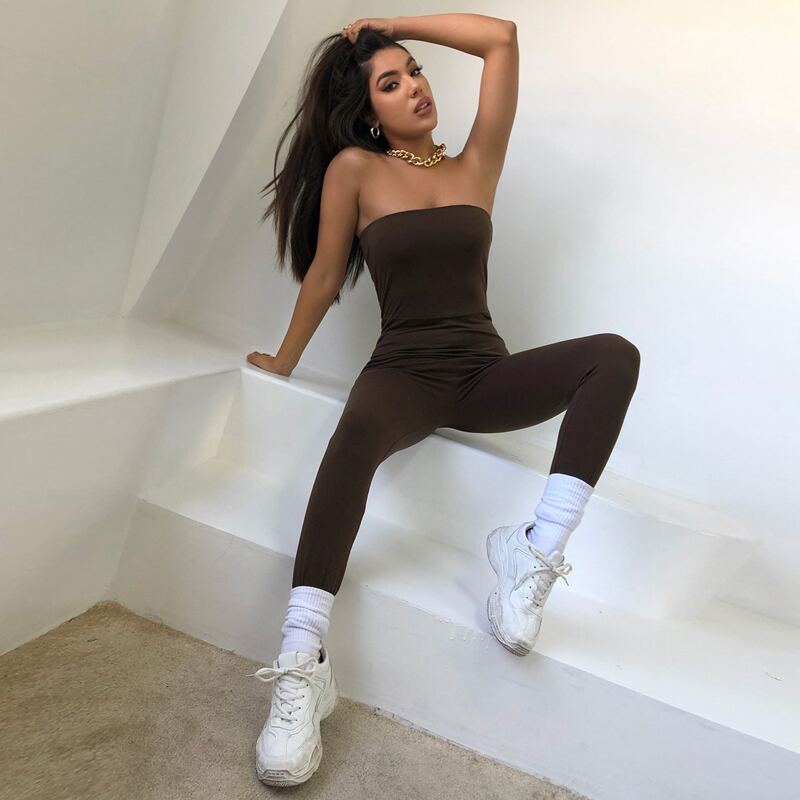 

Solid Skinny Tube Jumpsuit, Chocolate brown