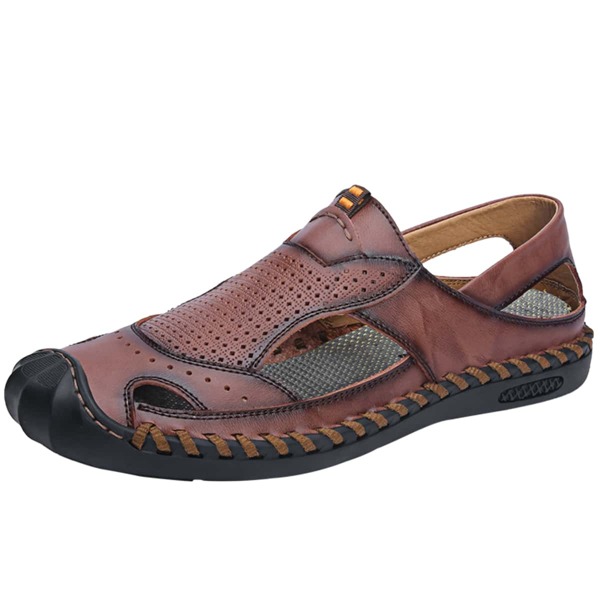 

Men Stitch Trim Hollow Out Sandals, Brown