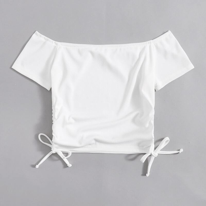 

Off Shoulder Drawstring Crop Top, White