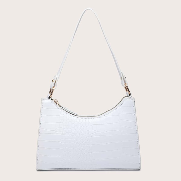

Croc Embossed Baguette Bag, White