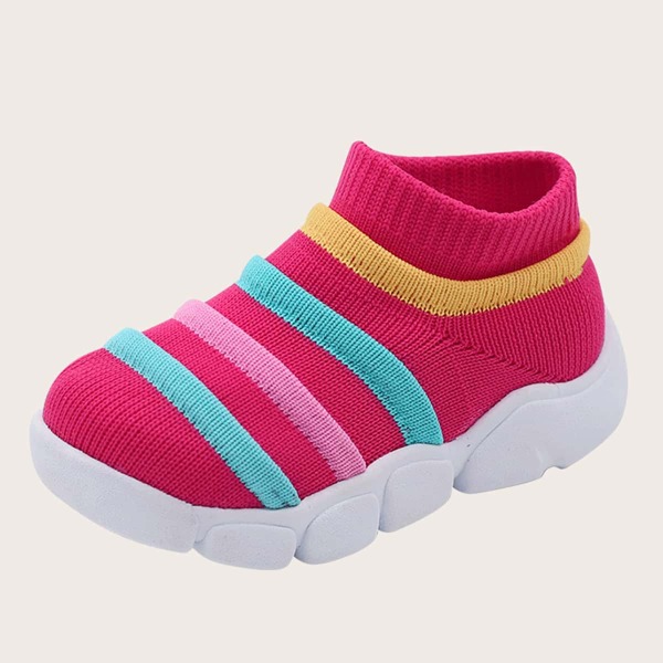

Toddler Girls Striped Knit Slip On Sneakers, Hot pink