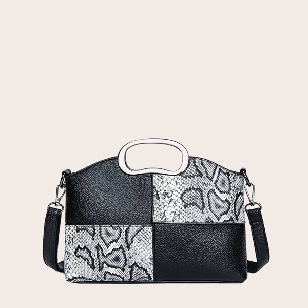 

Snakeskin Satchel Bag, Black