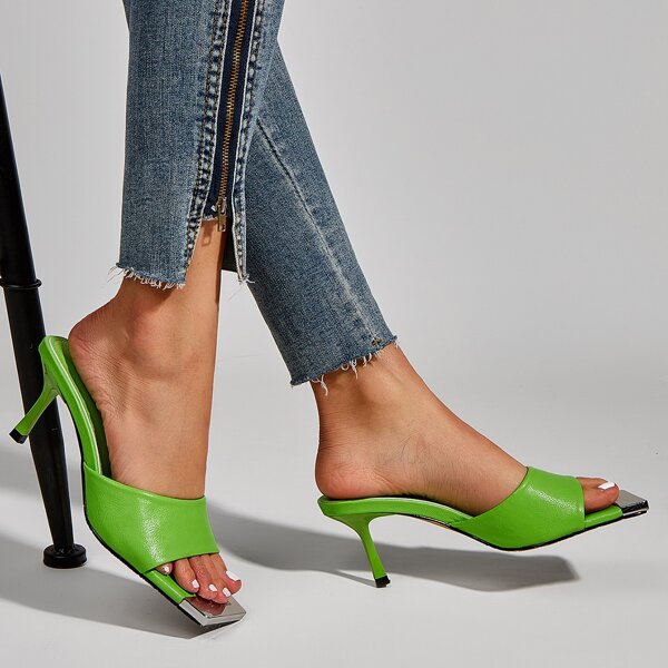 

Metal Panel Stiletto Heeled Mules, Green