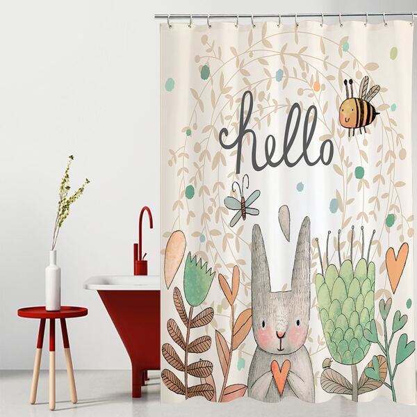 

Cartoon Rabbit Print Shower Curtain, Multicolor