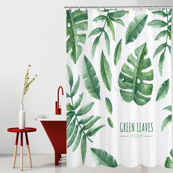 

Tropical Leaf Print Shower Curtain, Green