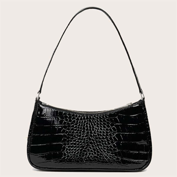 

Croc Embossed Baguette Bag, Black