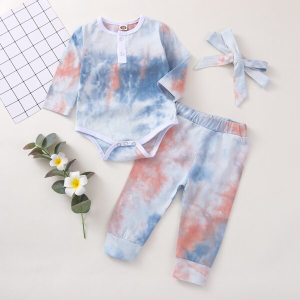 

Baby Unisex Tie Dye Bodysuit & Sweatpants & Headband, Multicolor