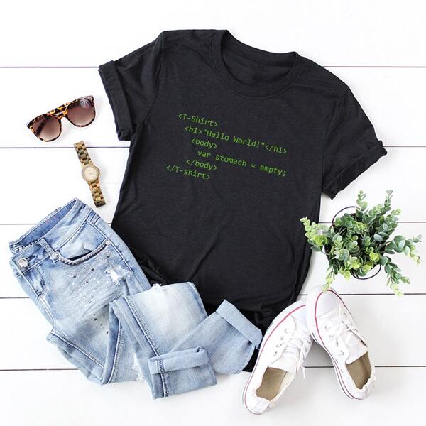 

Code Print Short Sleeve Tee, Black