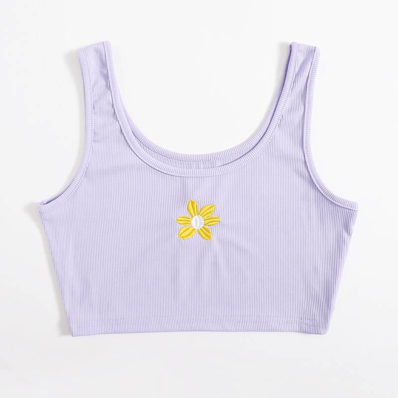 

Floral Embroidery Crop Tank Top, Lilac purple