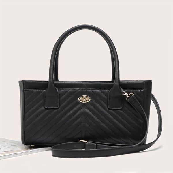 

Chevron Graphic Turn-lock Shoulder Bag With Inner Pouch, Black