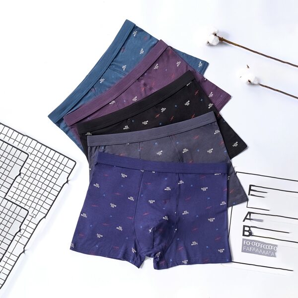 

Men 5pcs Letter Graphic Boxer Brief, Multicolor