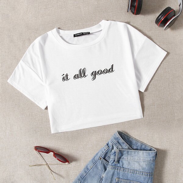 

Drop Shoulder Slogan Graphic Tee, White