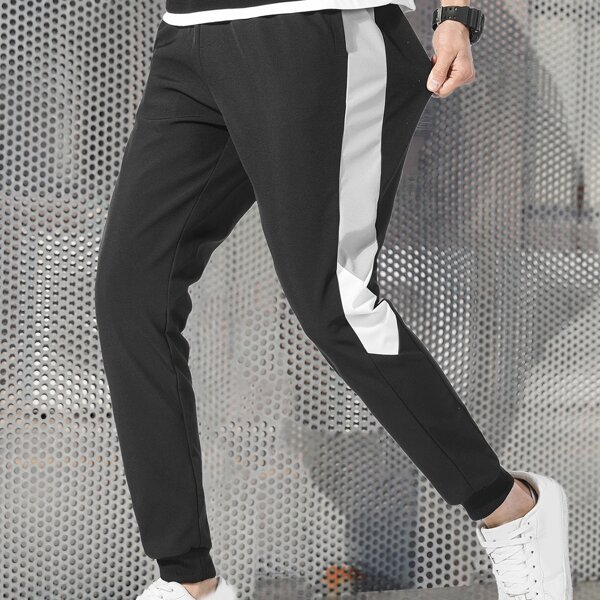 

Men Colorblock Slant Pocket Pants, Black