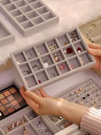 1個 18グリッドジュエリー収納ボックス、ファッションジュエリーディスプレイオーガナイザーピアスブレスレットリングネックレス時計ジュエリーデスクトップオーガナイザー、バレンタインデーのギフト